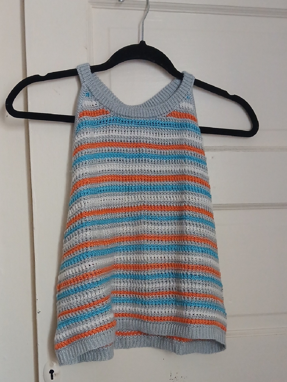 Madden Girl Light Gray Striped Knit Crop Tank with Blue & Orange